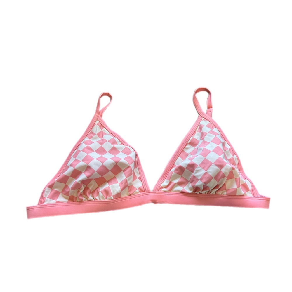 Kona Sol Bikini Top Women XL‎ Pink Checkered Excellent Triangle Adjustable Strap